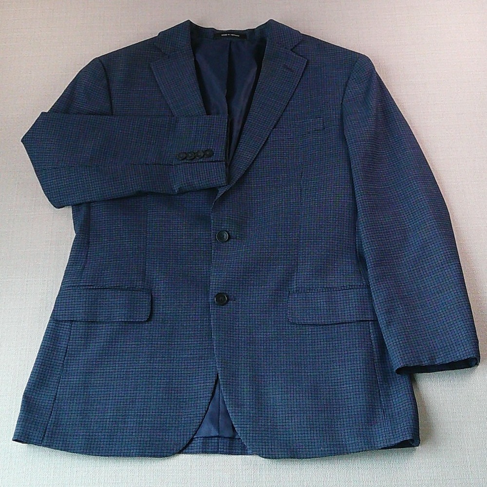 Awearness Kenneth Cole Blazer Men 42 Regular Blue Micro-Check Wool Blend Coat